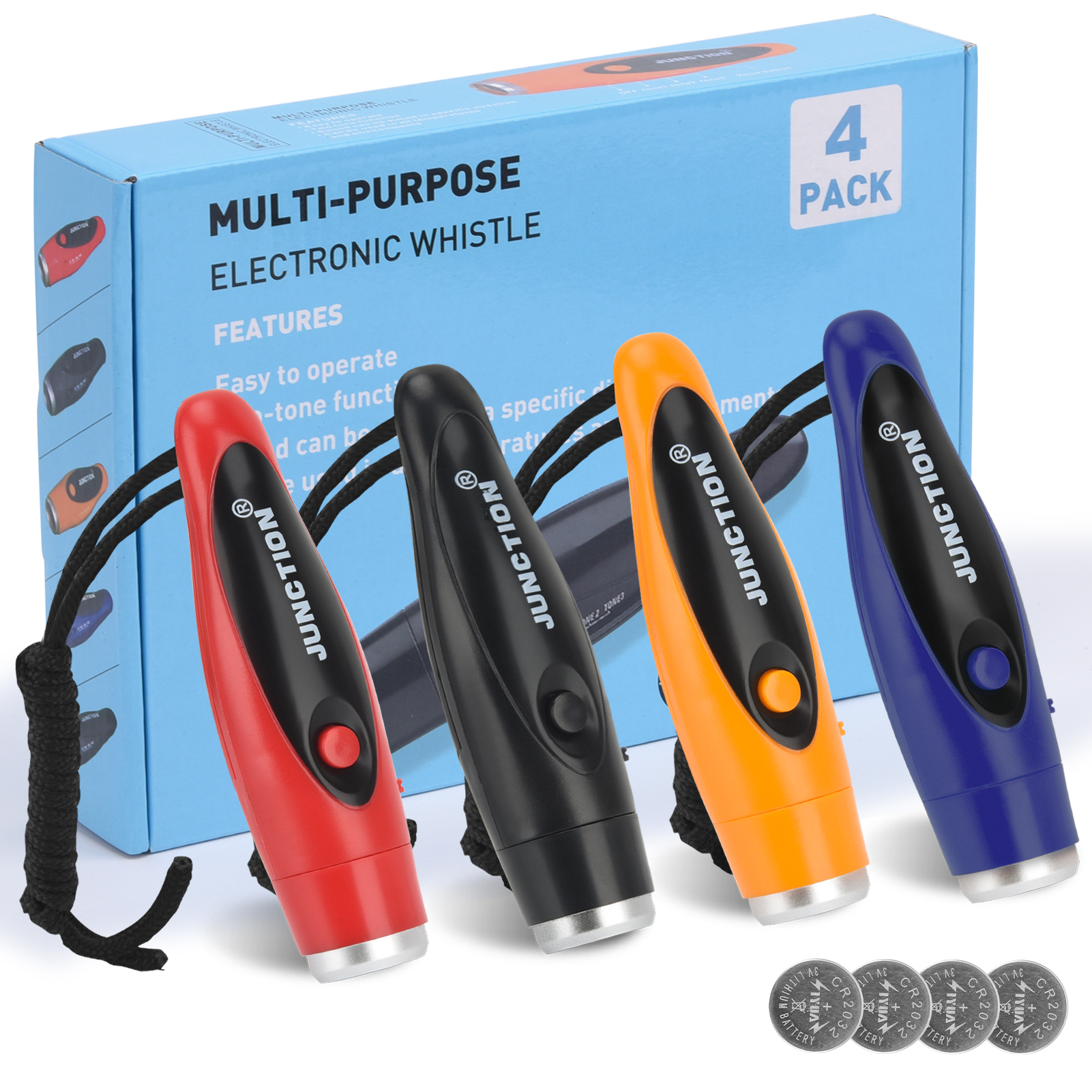 Xflyee Electronic Whistles 4 Pack, Loudest Electric Whistles 3 Tones High Volume Whistle Hand Held for Coaches Referees Training Whistle Bulk, Outdoor Hiking Emergency Rescue Whistle Gifts