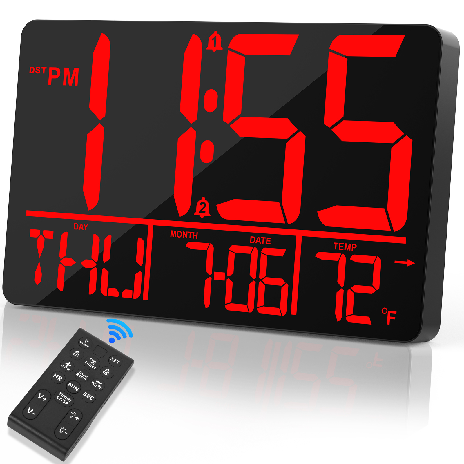 [Upgraded] 13 Inch Digital Wall Clock with Remote, 25 Ringtones Desk Clock Digital with DST/Calendar/Temperature/Timer Function, Auto Dimmer Digital Clock Large Display for Bedroom/Office/Living Room